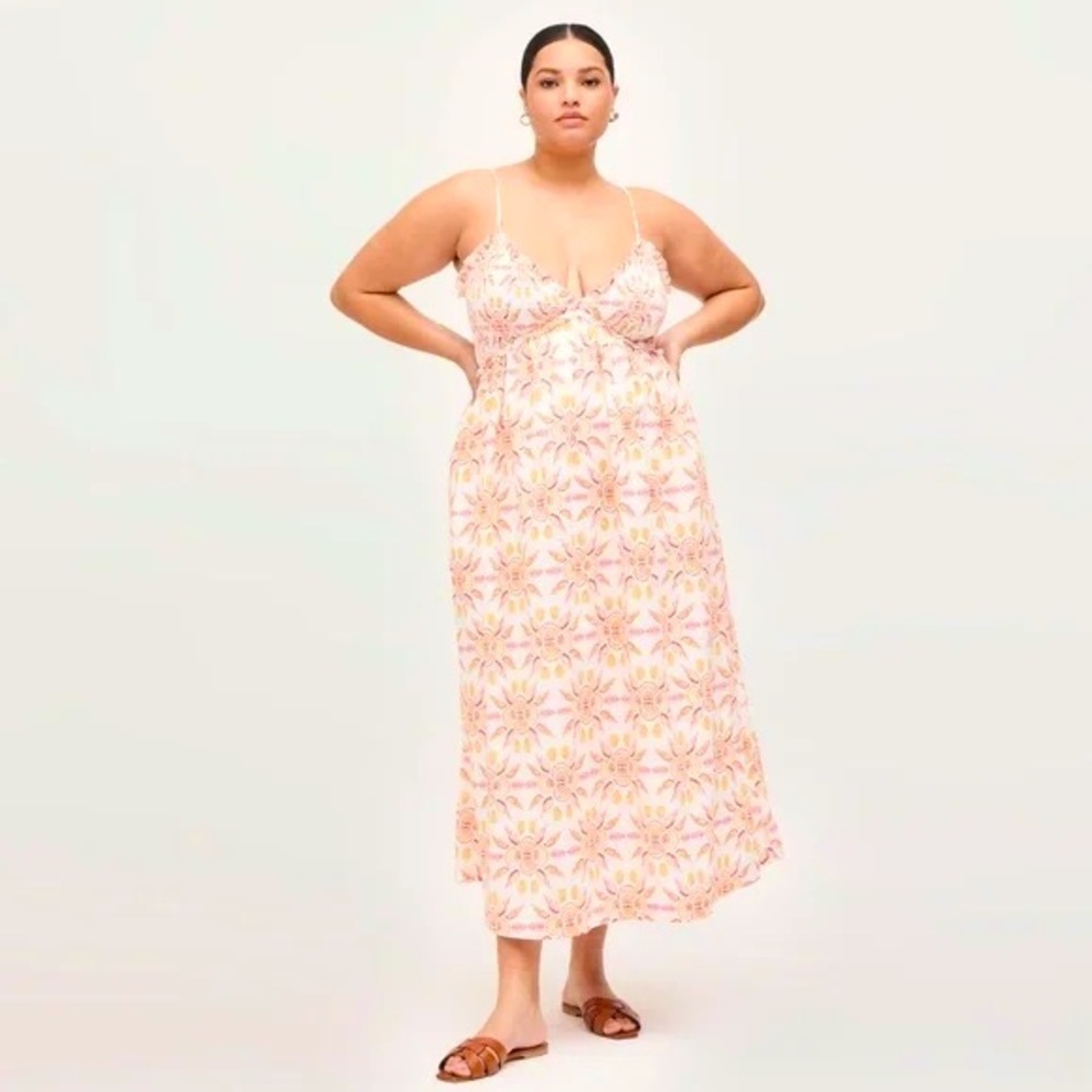 Hill House Sydney Nap Maxi Dress Orange Shell Mosaic Cotton smocked pockets